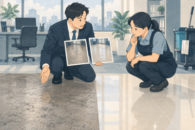 사무실 바닥청소 견적, 바닥 재질을 모를 때 전달할 자료 관련 설명용 삽화